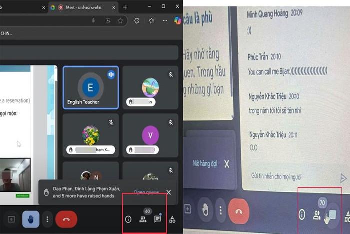 Anh ngữ MAC EDU quảng bá lớp học Tiếng Anh Cộng Đồng sẽ có từ 10-13 người/lớp, nhưng cựu học viên phản ánh lớp có rất đông học viên, từ 60-70 người. Ảnh chụp màn hình lớp học diễn ra vào ngày 24/3/2025.