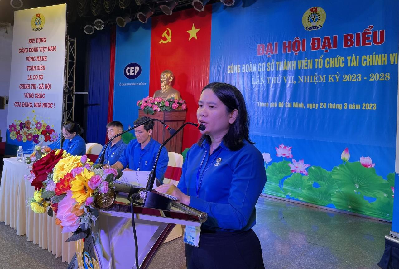 Đ/c Phan Thị Kim Lan – Bí thư Đảng bộ bộ phận TCTCVM CEP phát biểu tại Đại hội
